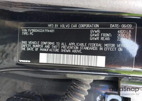 2010 Volvo S80 3.2 из США, поврежденный, VIN YV1960AS2A1114481